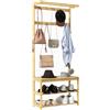 HOMCOM Mobile Appendiabiti 3 in 1 in Bambù con 10 Ganci, 2 Aste e Panca Scarpiera, 70x31x170 cm, Marrone