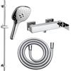 Fortis set doccetta con rubinetteria, doccetta Push con 3 getti, asta saliscendi, flessibile doccetta, 8451100PC+50129TTPC+53162150PC+15507PC, Scala cromo [Rubinetteria Bagno > Rubinetteria Doccia]