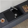 evineo line 100 lavello da cucina con ripiano laterale La: 78 P: 50 mm, reversibile, FOD100SBL, line 100 nero opaco [Lavelli da Cucina > per Base Sottolavello a partire da 45 cm]