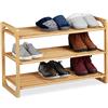 Relaxdays Scarpiera in bambù, Mobiletto Impilabile Porta Scarpe con 3 Livelli, Fino a 9 Paia, 50 x 75,5 x 33 cm,Naturale