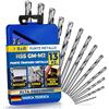 S&R Punte Trapano Metallo Acciaio HSS Rettificate per Ferro 1,5-6,5 mm, 118°, Set 13 pezzi, serie GM, DIN 338, HSS-Acciaio. Scatola di metallo Qualità Industriale