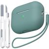 MHYALUDO Custodia per AirPods Pro di seconda generazione, Custodia per AirPods Pro in morbido silicone anticaduta e antiurto Skin Touch con portachiavi e kit di pulizia,Verde pino