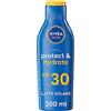 NIVEA SUN Latte Solare Protect & Hydrate SPF30 200 ml, Crema solare 30 che idrata per 48h, Protezione solare 30 resistente all'acqua con Vitamina E antiossidante