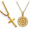 DVRK® Set 2 Collane Uomo Oro 18k con Base in Acciaio Inossidabile 316L - Catena Bussola e Collana Umo Oro Croce Resistente all'Acqua - Rosario, Catenina, Gioelli, Regalo