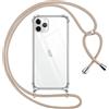 Pnakqil Cover per iPhone 11 Pro con Cordino, Trasparente Custodia con Laccio Tracolla Cellulare Girocollo Collana Protettiva per iPhone 11 Pro 5.8 Pollic, Khaki