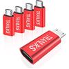 TRANLIKS Adattatore USB C Femmina a Micro USB Maschio Per Trasmissione e Ricarica(5 Pezzi Rosso)