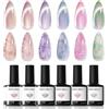 Modelones Smalti Semipermanenti Unghie, 6 Colori JellyGel Cat Eye Trasparente Rosa Nudo Marrone Blu Viola Verde con Stick e Magneti, Smalto UV French Manicure, 7ml