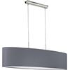 Eglo La lampada a sospensione Pasteri, lampada a sospensione in tessuto | a due punti luce, lampada a sospensione ovale in acciaio e tessuto, nichel opaco, grigio, E27, 100 cm