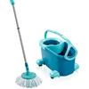 Leifheit Set Clean Twist Disc Mop Ergo mop pavimenti turchese, Lavapavimenti professionale flessibile a 360°, Mop rotante con manico regolabile e rotelle