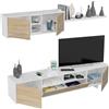 Fores Parete Attrezzata Soggiorno Con Mobile TV E Pensili Design Moderno Rovere E Bianco