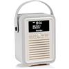 VQ Retro Mini Radio DAB Plus/DAB con Cassa Bluetooth, FM e Radio Sveglia Funzione - Alimentata da Rete e Batteria Radio Portatile Vintage con Antenna, Presa Cuffie e Porta USB - Grigio Chiaro