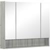 kleankin Armadietto con Specchio a 4 Sezioni con Ripiani Regolabili, in Legno e Vetro, 90x15x75 cm, Grigio
