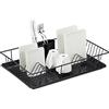 Relaxdays Scolapiatti per Lavello Autoportante, Vaschetta per l'Acqua, Griglia Piatti, Cesto Posate, Ferro, in Nero, 1 pz