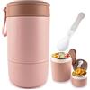 Kikuo Bicchiere per Cereali to go, 700ml Contenitore Termico a Doppio Strato Yogur, Contenitore Termico di Acciaio Inossidabile con Cucchiaio, Riutilizzabili portatile Tazza per la colazione (Rosa)