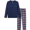 MoFiz Pigiama Uomo Lungo Invernale Morbido Caldo Pigiami Due Pezzi Manica Lunga Notte Camicia e Pantaloni Pigiama a Quadri con Tasche Blu Marino EU M