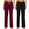 JINSHI Donna Pantaloni Pigiama Lunghi Morbide Modal Abbigliamento da Notte Casa con Tasche 2 Pacco Nero/Rosso Bordeaux XL