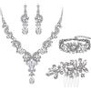 EVER FAITH - Set di gioielli in cristallo da sposa per matrimonio in stile Art Deco, con collana a goccia floreale, orecchini e braccialetto, Groß, cristallo, Nessuna pietra preziosa