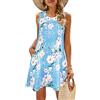 SimpleFun Abiti estivi per donna spiaggia floreale Tshirt prendisole tasche casual Boho Tank Dress, Fiore blu., M