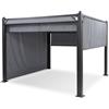 Blumfeldt Pantheon Cortina Gazebo Esterno Resistente 3x3 m, Gazebo da Giardino Impermeabile e Robusto per Esterni, Tetto Retraibile, Telaio in Alluminio, Telo Per Protezione UV in Poliestere, Grigio