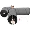 Ownpets Grande tunnel a tubo per gatti, a 3 vie, a forma di U, con robusto tessuto Oxford, pieghevole e resistente agli strappi, con uscite multiple, palla sospesa e bacchetta teaser, diametro 30 cm