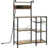 HOMCOM Scaffale Cucina Multipresa per Microonde con Ripiani e Cestino a Rete, 90x42x130cm, Marrone