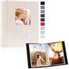 Lanpn Album Fotografico 10x15 100 Foto 2 Confezioni, Finestra OURMEMORIES Lino Piccolo Mini Album Foto Portafoto Verticale Tascabile Tasche Tasca Beige