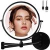TUSHENGTU 960B10X - Specchio da trucco da parete con luce, con lente d'ingrandimento 10x, da bagno 10x, ricarica USB