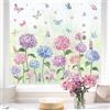 wondever Adesivi Finestra Fiori Blu Primavera Estate Vetrofanie Adesivi Anticollisione per Giardino Fiore Ortensia Floreale e Farfalla Adesivi Elettrostatici per Vetro Porte Finestre