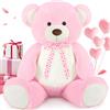MorisMos 120 cm Orso Peluche Gigante, XXL Rosa Orsacchiotto Peluche Grande con il Ventre Bianco Kawaii Pupazzo Gigante Orsetto Morbido Teddy Bear Regalo per Bambino Fidanzata Compleanno Natale Deco