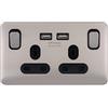 Schneider Electric LISSE COVER SENZA VITI DECORAZIONE DOPPIA PRESA A POLO UNICO CON PORTE USB 13A GGBL30202USBABSSS Acciaio Inox con Inserto Nero