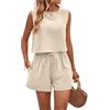 YOMORIO Tuta estiva da donna, in due pezzi, da jogging, set elegante, 2 pezzi, canotta e pantaloncini, beige., L