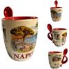 GMM Tazzina Napoli da Caffè in Ceramica con Cucchiaino, Decorativa Souvenir Stampa Napoli Capacità 70ml (7cm)