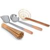 Craft Wok Set di 4 pezzi: mestolo, spatola, colino, spazzola di bambù/utensili tradizionali asiatici con manici in legno / 732W9