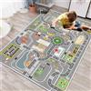 FODELIUY Tappeto Pista Macchinine Bambini, Grigio - Morbido, Antiscivolo e Sicuro, per Cameretta, Stanza Giochi e Asilo, Ideale per Bambini e Bambine（80×120cm）