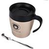 Tiiyee Tazzina Termos da Caffè, Tazzine Caffè Prova di Perdite Isolata Termica Scalda Tazze Acqua In Acciaio Inossidabile Beuta Thermos Viaggio Cucchiaio Coperchio Scorrevole Manico 330 ML Oro