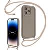 Coalbooliy Cover per iPhone 14 Pro Max 6,7 con Cordino per Cellulare, Custodia Silicone con Regolabile Collana Sottile Morbida Case Protezione della fotocamera Antiurto con Necklace, Cachi