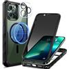seacosmo Cover per iPhone 13 Pro Max Privacy Magnetica, Compatibile con Magsafe, Antispy Schermo Integrata in Vetro Temperato, Protezione Fotocamera, Custodia 360 Gradi Antishock Fronte Retro - Nero