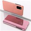 COTDINFOR Galaxy S20 Plus Custodia Placcatura Specchio Clear View Standing Cover Slim Mirror Flip Portafoglio Antiurto Case con Funzione Stand per Samsung Galaxy S20 Plus Mirror PU Rose Gold MX.