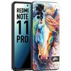 CUSTOMIZZA - Custodia cover nera morbida in tpu compatibile per Xiaomi Redmi Note 11 PRO animali color cavallo horse viso colori vibranti disegnato schizzo