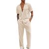 Beokeuioe Tuta da uomo per il tempo libero, estiva, 2 pezzi, camicia a maniche corte e pantaloni da spiaggia, tuta da jogging, tuta da yoga, tuta da spiaggia per uomini, beige., S