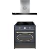 GURARI GCH E 612 BL r + GCH F 462 IS 6 Prime, cucina a libera installazione a vetro ceramika 60 cm, nero + cofano aspirante, 1000m3/h, acciaio inox, cofano per aria di scarico/aria di ricircolo