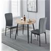 Hallowood Furniture Cullompton - Piccolo tavolo da pranzo rotondo effetto quercia con 2 sedie in ecopelle grigia, tavolo da cucina salvaspazio per casa, ufficio e bar