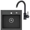 VBChome Lavello Cucina + Rubinetto 50x47 cm Nero - Lavello Incasso Monovasca in Composito, Design Puntinato, Montaggio a Filo, con Sifone e Scarico - Lavandino Elegante per Cucina Moderna