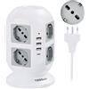 TESSAN Ciabatta Multipresa 8 Schuko 16A con 4 USB, Torretta Multipresa con Interruttore e Prolunga Elettrica 2 Metri, 20W Ricarica rapida per Phone, Pad, Adattatore Itailne per Ufficio, Casa, Grigio