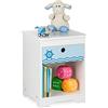 Relaxdays Comodino da Letto per Bambini, Design Mare, Cassetto e Scomparto, HLP 41x32x31 cm, Cameretta Bimbi, Bianco Blu, Fibra di Legno