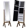 DRW Specchio portagioie in legno con luci al neon in bianco e naturale 40x37x155cm, INT. 25 x 109 cm