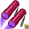 LEAGY 2 Confezione 12 LED 395nm Mini Torce UV con Batterie - Rilevatore di Urina per Animali Domestici, per la Rilevazione di Contromarche, Banconote, Verifica dei Documenti, ecc (Rosa rossa)