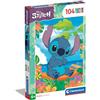 Clementoni- Disney Supercolor Stitch-104 Bambini 6 Anni, Cartoni Animati, Puzzle, Made in Italy, Colore Stitch 104 Pezzi, 25755