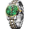 OLEVS Orologio da polso automatico da uomo, meccanico, di lusso, classico, con fasi lunari, in acciaio inox, impermeabile, luminoso, Cinturino bicolore e quadrante verde, Bracciale