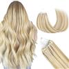 GOO GOO Extension Capelli Veri Cheratina Microring, 35cm 50g 50 Ciocche, 100% Remy Capelli Umani Estensioni per Capelli Alla Cheratina Fusione fredda Biondo Scuro con Mèches Biondo Candeggina